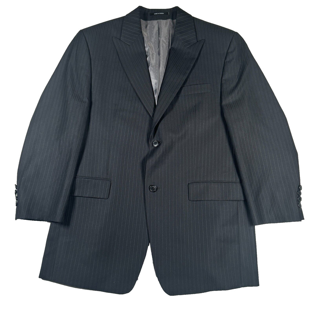 Calvin Klein Mens Wool Black Pin Stripe Suit 40R Union Made in Canada